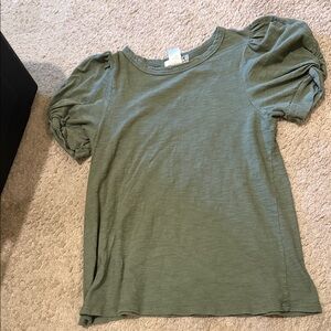 everleigh Olive Green Puff Sleeve Short Sleeve Tee